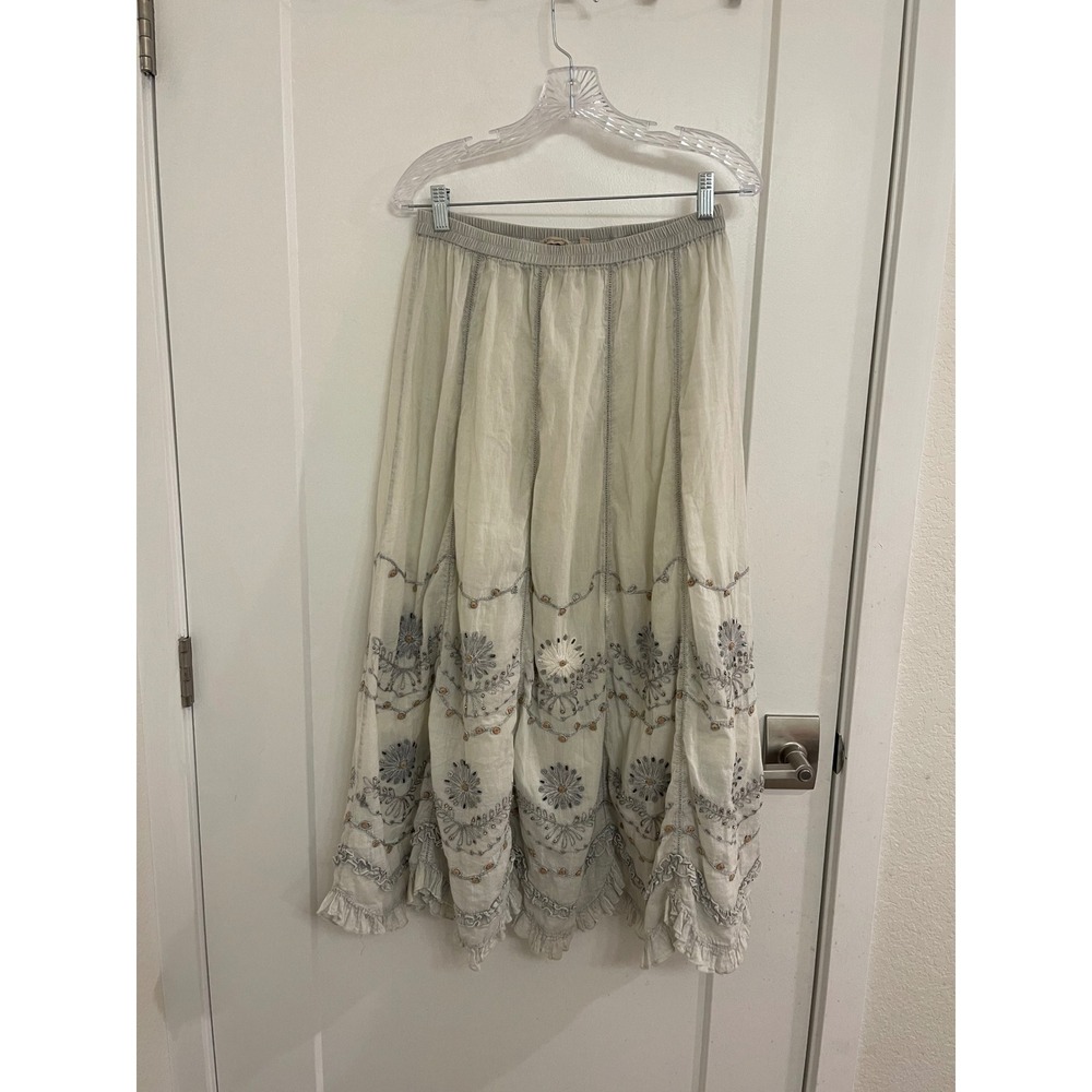 Soft Surroundings Whimseygoth Boho Gray Beaded Curtain Maxi Skirt Chic Hippie